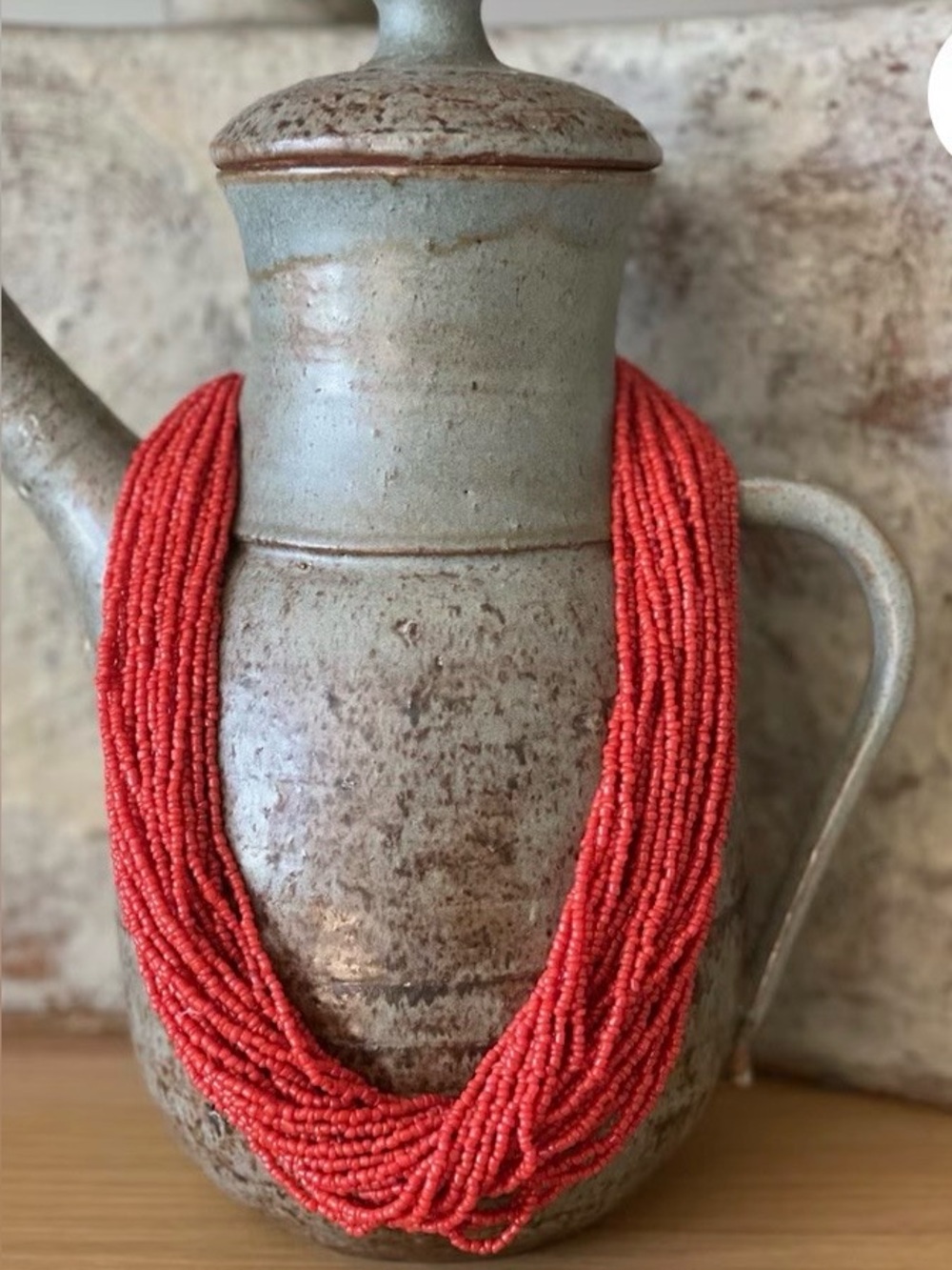 Multi-Strand Coral Red Seed Bead Necklace -